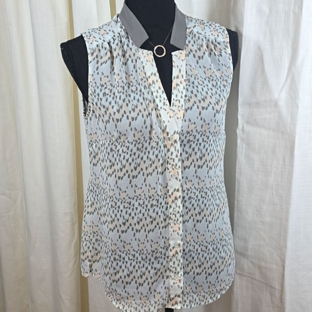 Bebe Gray and Cream Sleeveless Blouse